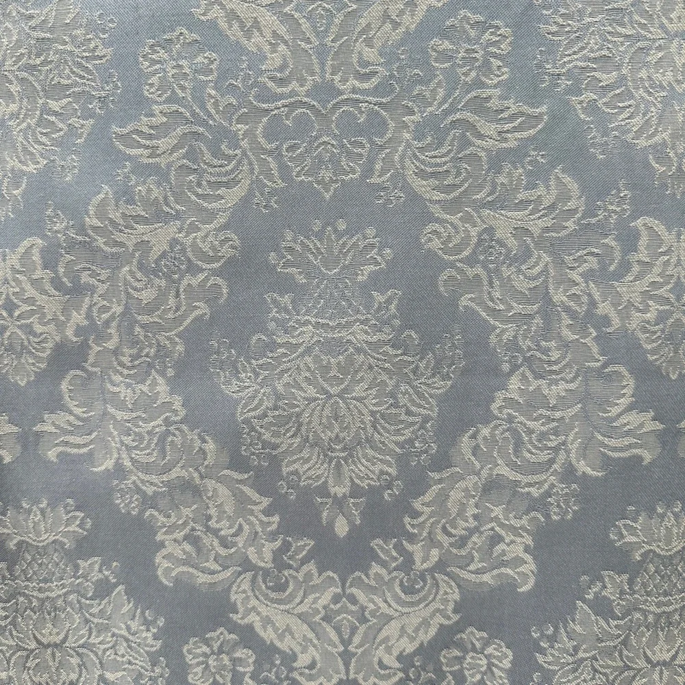 VTG Blue Damask Jacquard Floral‎ Scroll Fabric Tablecloth 48